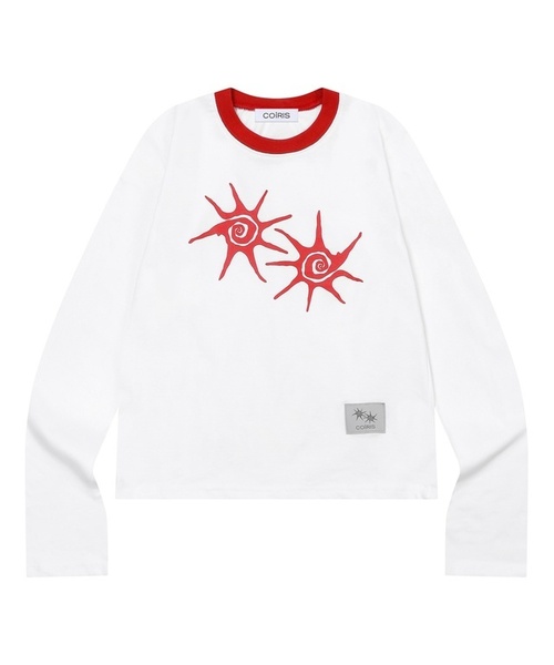 COIRIS(コイリス)の「ソルナ 配色 ラウンドネック 長袖Tシャツ 男女共用 (4カラー)(Tシャツ/カットソー・レディース・グレー/ホワイト×レッド/ホワイト×ブラック/ブラック・FREE/L size)」の2枚目の写真