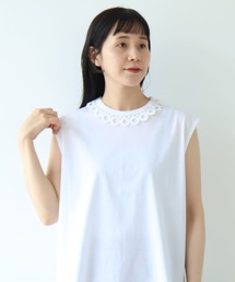 △Cotton Neck Lace french sleeves pullover