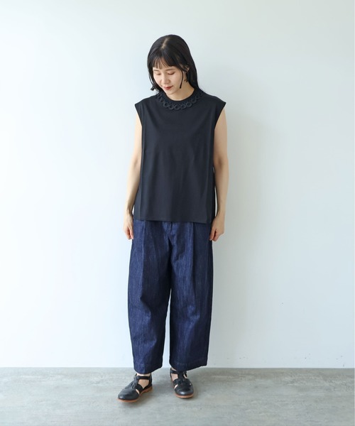 yuni（ユニ　）の「△Cotton Neck Lace french sleeves pullover（Tシャツ/カットソー・レディース・ホワイト/ブラック・FREE）」の4枚目の写真