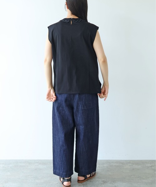 yuni（ユニ　）の「△Cotton Neck Lace french sleeves pullover（Tシャツ/カットソー・レディース・ホワイト/ブラック・FREE）」の5枚目の写真