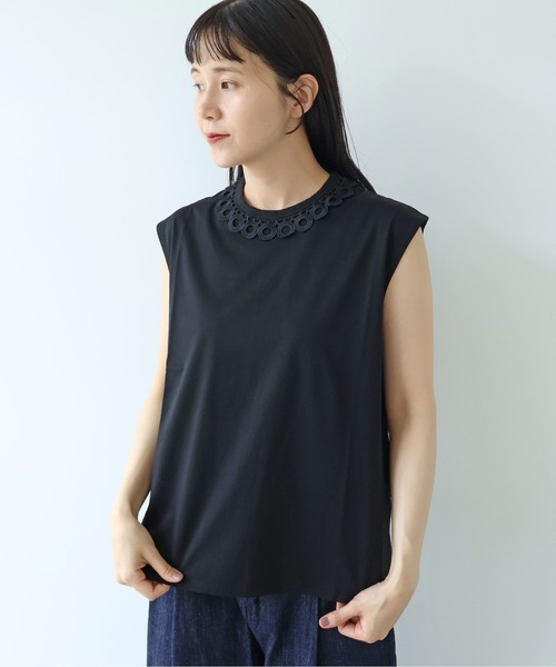 yuni（ユニ　）の「△Cotton Neck Lace french sleeves pullover（Tシャツ/カットソー・レディース・ホワイト/ブラック・FREE）」の6枚目の写真