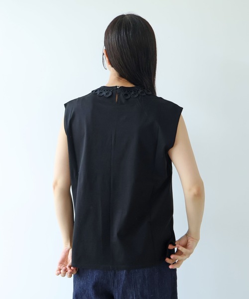 yuni（ユニ　）の「△Cotton Neck Lace french sleeves pullover（Tシャツ/カットソー・レディース・ホワイト/ブラック・FREE）」の9枚目の写真