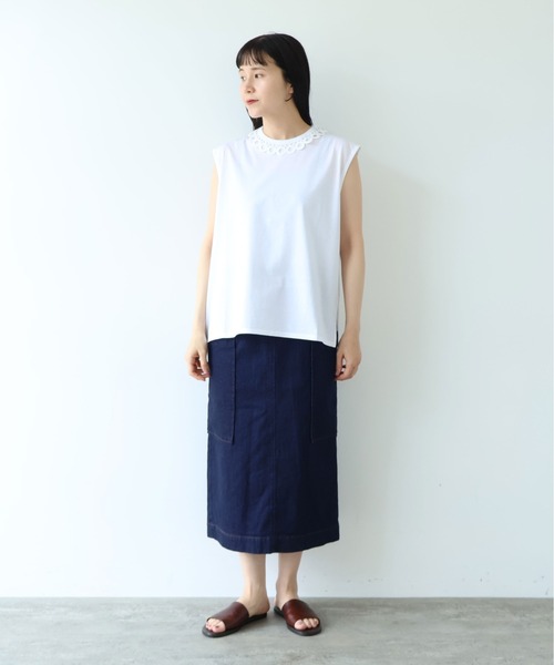 yuni（ユニ　）の「△Cotton Neck Lace french sleeves pullover（Tシャツ/カットソー・レディース・ホワイト/ブラック・FREE）」の12枚目の写真