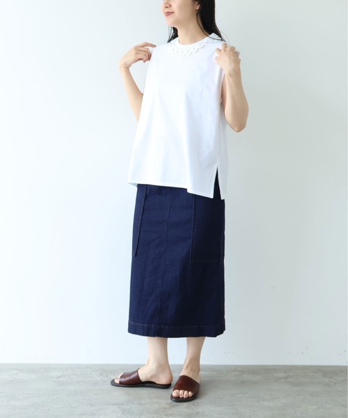 yuni（ユニ　）の「△Cotton Neck Lace french sleeves pullover（Tシャツ/カットソー・レディース・ホワイト/ブラック・FREE）」の13枚目の写真