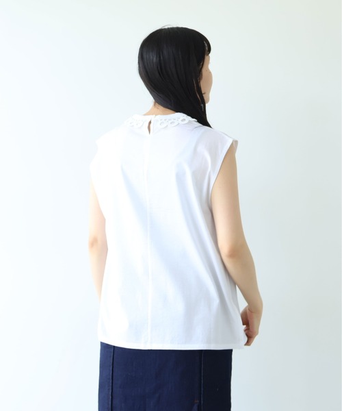 yuni（ユニ　）の「△Cotton Neck Lace french sleeves pullover（Tシャツ/カットソー・レディース・ホワイト/ブラック・FREE）」の17枚目の写真