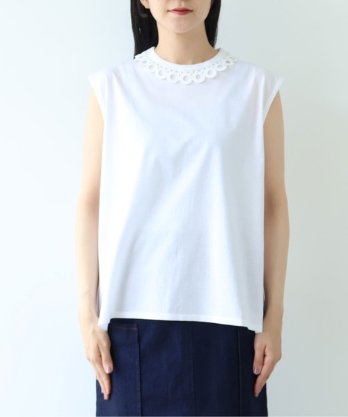 yuni（ユニ　）の「△Cotton Neck Lace french sleeves pullover（Tシャツ/カットソー・レディース・ホワイト/ブラック・FREE）」の18枚目の写真