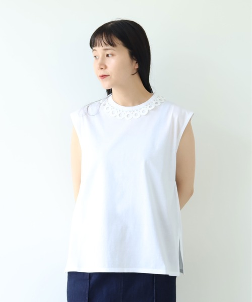 yuni（ユニ　）の「△Cotton Neck Lace french sleeves pullover（Tシャツ/カットソー・レディース・ホワイト/ブラック・FREE）」の15枚目の写真