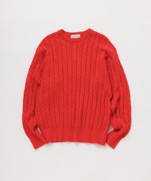 UNFOLLOW（アンフォロー）の「【FOLL / フォル】cotton cashmere cable sweater（ニット/セーター・メンズ・ブラック/レッド・2/3）」の2枚目の写真