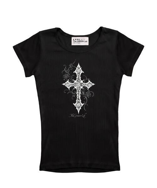 THE GREEN LAB（ザグリーンラボ）の「CROSS ボートネックスリム半袖Tシャツ[ブラック]（Tシャツ/カットソー・レディース・その他・FREE）」の4枚目の写真