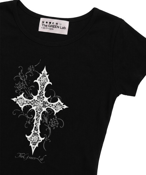 THE GREEN LAB（ザグリーンラボ）の「CROSS ボートネックスリム半袖Tシャツ[ブラック]（Tシャツ/カットソー・レディース・その他・FREE）」の5枚目の写真