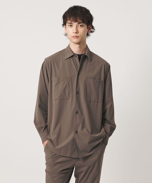 UNITED ARROWS(ユナイテッドアローズ)の「ナイロン/ポリウレタン エコニール シャツ タテヨコストレッチ(カーディガン/ボレロ・メンズ・モカ/ブラック・M/S/L/XL)」の2枚目の写真