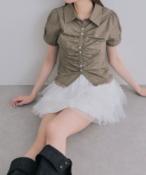 OLIVE des OLIVE(オリーブデオリーブ)の「コンパクトギャザーブラウス(シャツ/ブラウス・レディース・ブラウン/カーキ/ドット・FREE)」の11枚目の写真