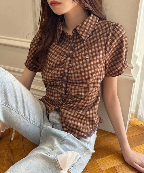 OLIVE des OLIVE(オリーブデオリーブ)の「コンパクトギャザーブラウス(シャツ/ブラウス・レディース・ブラウン/カーキ/ドット・FREE)」の21枚目の写真