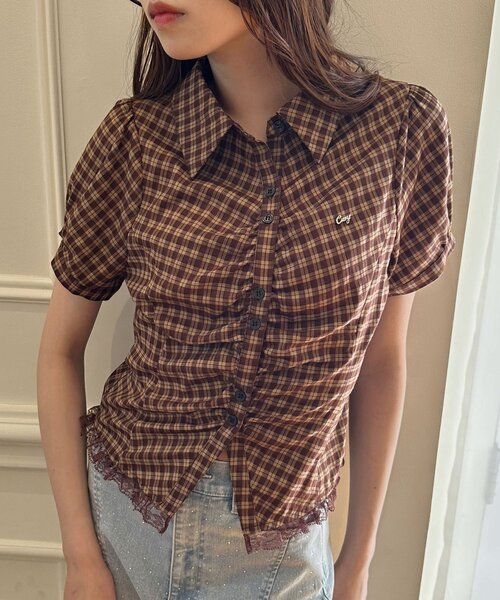 OLIVE des OLIVE(オリーブデオリーブ)の「コンパクトギャザーブラウス(シャツ/ブラウス・レディース・ブラウン/カーキ/ドット・FREE)」の22枚目の写真