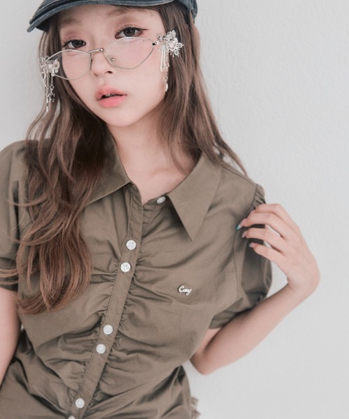 OLIVE des OLIVE(オリーブデオリーブ)の「コンパクトギャザーブラウス(シャツ/ブラウス・レディース・ブラウン/カーキ/ドット・FREE)」の5枚目の写真