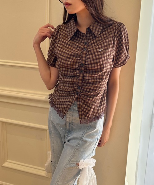 OLIVE des OLIVE(オリーブデオリーブ)の「コンパクトギャザーブラウス(シャツ/ブラウス・レディース・ブラウン/カーキ/ドット・FREE)」の6枚目の写真