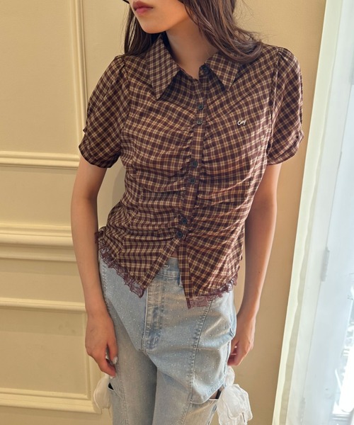 OLIVE des OLIVE(オリーブデオリーブ)の「コンパクトギャザーブラウス(シャツ/ブラウス・レディース・ブラウン/カーキ/ドット・FREE)」の7枚目の写真