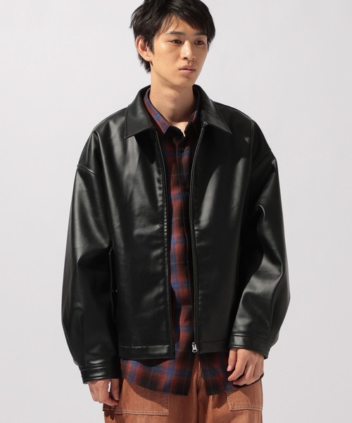 niko and...（ニコアンド）の「PUレザーショートブルゾン（ブルゾン・メンズ・ブラック/サンドグレー/ダークブラウン・MEDIUM/LARGE）」の12枚目の写真
