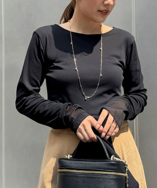 NOLLEY’S(ノーリーズ)の「ウォッシャブル袖口シアー切替ロンT(Tシャツ/カットソー・レディース・ブラック/イエロー/シルバー/ホワイト・38)」の3枚目の写真