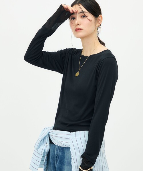 NOLLEY’S(ノーリーズ)の「ウォッシャブル袖口シアー切替ロンT(Tシャツ/カットソー・レディース・ブラック/イエロー/シルバー/ホワイト・38)」の8枚目の写真
