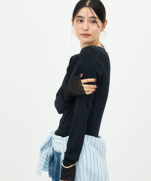 NOLLEY’S(ノーリーズ)の「ウォッシャブル袖口シアー切替ロンT(Tシャツ/カットソー・レディース・ブラック/イエロー/シルバー/ホワイト・38)」の15枚目の写真