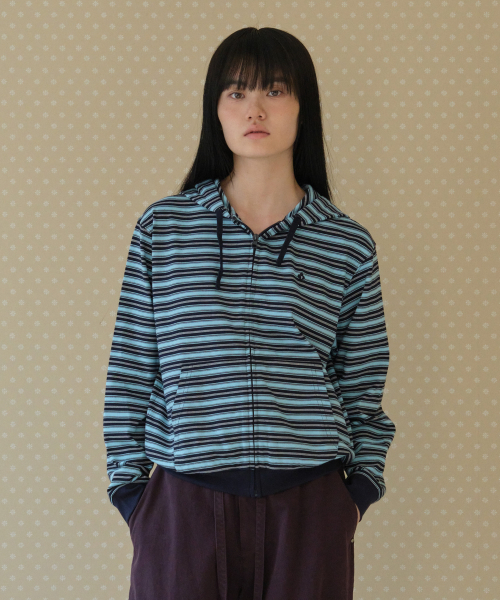 TTUDEMENT(トュードメント)の「STRIPED CLOVER HOODED ZIP-UP BLUE STRIPE(パーカー・レディース・その他・FREE)」の1枚目の写真