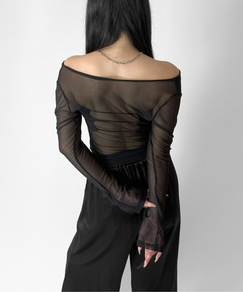 LVEU.(ラブユ.)の「【LVEU.】メッシュオフショルダートップス / トップス カットソー オフショルダー オフショル シンプル 肌見せ ストレッチ ヘルシー 長袖 メッシュ シアー ブラック ZOZOTOWN限定(Tシャツ/カットソー・レディース・ブラック・FREE)」の21枚目の写真