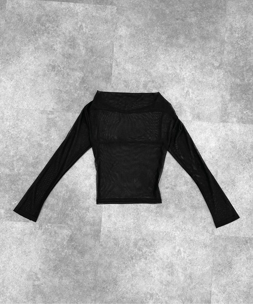 LVEU.(ラブユ.)の「【LVEU.】メッシュオフショルダートップス / トップス カットソー オフショルダー オフショル シンプル 肌見せ ストレッチ ヘルシー 長袖 メッシュ シアー ブラック ZOZOTOWN限定(Tシャツ/カットソー・レディース・ブラック・FREE)」の8枚目の写真