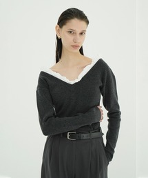 2WAY FRILL V NECK KNIT TOPS