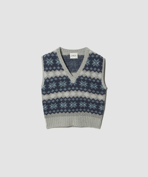 UNUS(ユナス)の「UNUS / Fairisle Knit Vest(ベスト・レディース・ブルー/グリーン・FREE)」の2枚目の写真