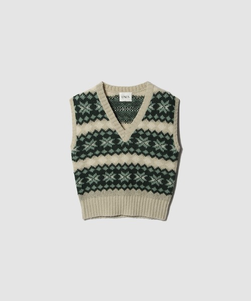 UNUS(ユナス)の「UNUS / Fairisle Knit Vest(ベスト・レディース・ブルー/グリーン・FREE)」の1枚目の写真