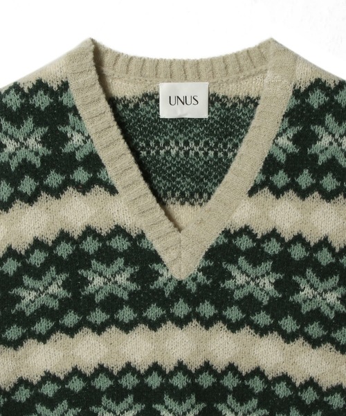 UNUS(ユナス)の「UNUS / Fairisle Knit Vest(ベスト・レディース・ブルー/グリーン・FREE)」の5枚目の写真