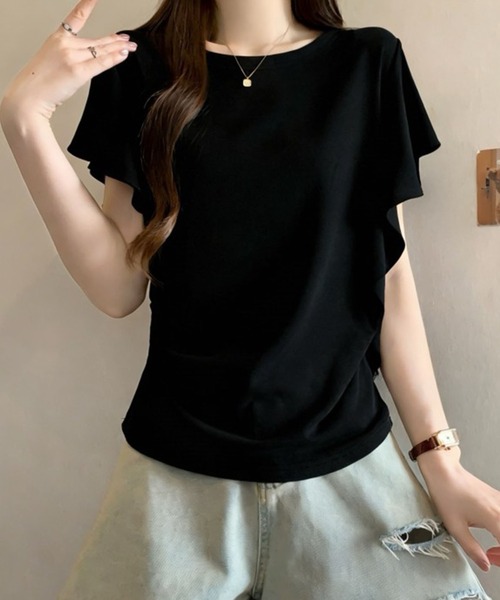 Girly Doll(ガーリードール)の「ドレープスリーブカットソー(Tシャツ/カットソー・レディース・グレー/ホワイト/ブラック・M/L)」の3枚目の写真