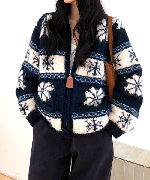 SHEENA(シーナ)の「ノルディック柄ジップアップニットカーディガン(カーディガン/ボレロ・レディース・ブラウン/ネイビー・M)」の15枚目の写真