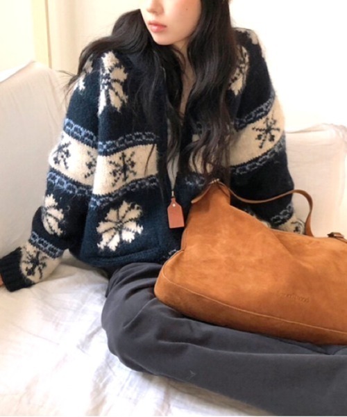 SHEENA(シーナ)の「ノルディック柄ジップアップニットカーディガン(カーディガン/ボレロ・レディース・ブラウン/ネイビー・M)」の3枚目の写真