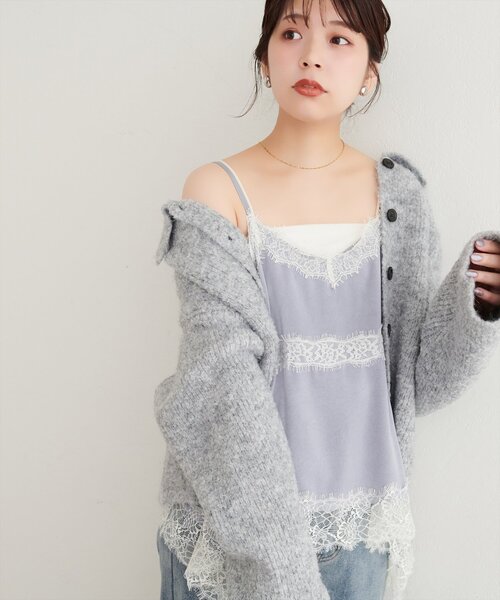 natural couture(ナチュラルクチュール)の「ランダムヘムサテンレースキャミ(シャツ/ブラウス・レディース・サックスブルー/モカ/アイボリー/ブラウン・FREE)」の4枚目の写真