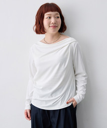 【anyfee/大きいサイズ】リブドレープネック長袖Tシャツ(2026AW)