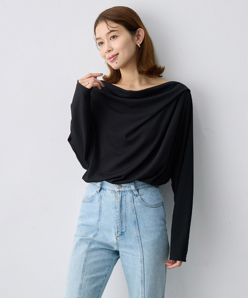 anyfee(エニフィー)の「【anyfee/大きいサイズ】リブドレープネック長袖Tシャツ(Tシャツ/カットソー・レディース・オフホワイト・4L)」の5枚目の写真