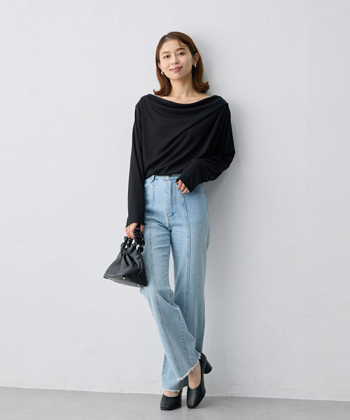 anyfee(エニフィー)の「【anyfee/大きいサイズ】リブドレープネック長袖Tシャツ(Tシャツ/カットソー・レディース・オフホワイト・4L)」の10枚目の写真