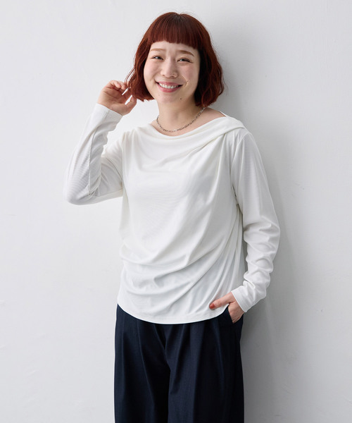 anyfee(エニフィー)の「【anyfee/大きいサイズ】リブドレープネック長袖Tシャツ(Tシャツ/カットソー・レディース・オフホワイト・4L)」の18枚目の写真
