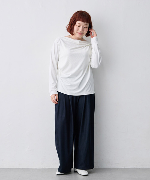 anyfee(エニフィー)の「【anyfee/大きいサイズ】リブドレープネック長袖Tシャツ(Tシャツ/カットソー・レディース・オフホワイト・4L)」の22枚目の写真
