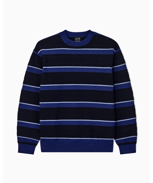 ARMANI EXCHANGE(アルマーニエクスチェンジ)の「【A|X アルマーニ エクスチェンジ】<オンライン限定>カラーブロック ボーダー ニットプルオーバー(ニット/セーター・メンズ・ブルー/ライトブラウン・X-LARGE/SMALL/MEDIUM/LARGE/X-SMALL)」の2枚目の写真