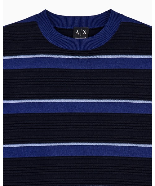 ARMANI EXCHANGE(アルマーニエクスチェンジ)の「【A|X アルマーニ エクスチェンジ】<オンライン限定>カラーブロック ボーダー ニットプルオーバー(ニット/セーター・メンズ・ブルー/ライトブラウン・X-LARGE/SMALL/MEDIUM/LARGE/X-SMALL)」の4枚目の写真