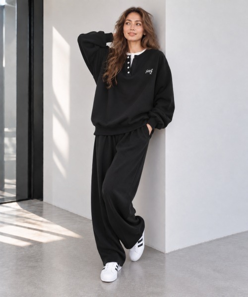 center i(センターアイ)の「【セットアップ】ヘンリーネック ワンポイント スウェット(セットアップ・レディース・ブラック/グレー・FREE)」の10枚目の写真