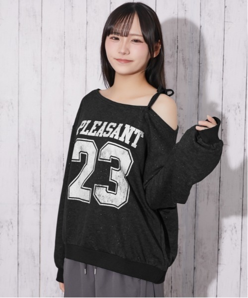 GORGE(ゴージ)の「ラメ裏毛 ワンショルダーナンバーロゴトップス|全4色(Tシャツ/カットソー・レディース・オフホワイト/ピンク/ブラック/ネイビー・F)」の14枚目の写真