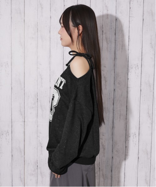 GORGE(ゴージ)の「ラメ裏毛 ワンショルダーナンバーロゴトップス|全4色(Tシャツ/カットソー・レディース・オフホワイト/ピンク/ブラック/ネイビー・F)」の15枚目の写真