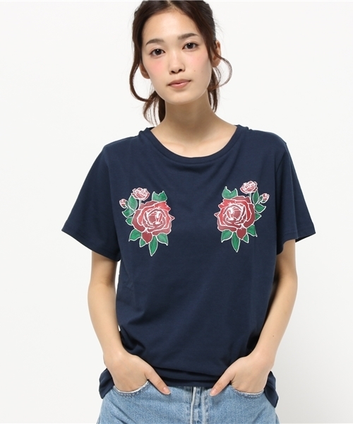 WEGO(ウィゴー)の「WEGO/フラワーTシャツ(Tシャツ/カットソー・レディース・ネイビー/ホワイト・FREE)」の13枚目の写真