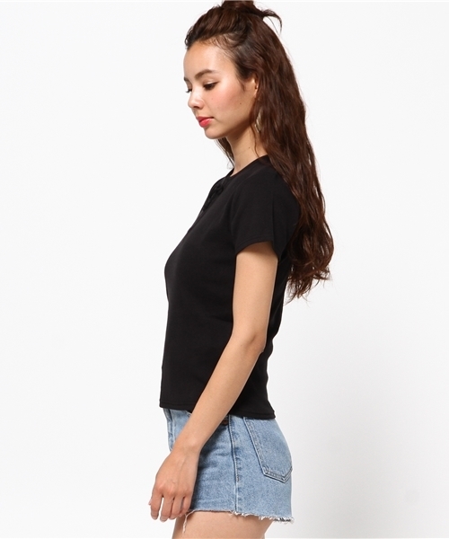 SLY（スライ）の「LACE UP テレコT/SH（Tシャツ/カットソー・レディース・ブラック/グリーン系その他/ライトピンク/ホワイト/ベージュ・1/2）」の6枚目の写真