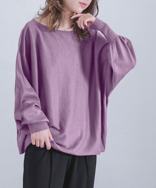 osharewalker（オシャレウォーカー）の「『ボートネックドルマンコットンニット』（ニット/セーター・レディース・レッド/ネイビー/アイボリー/ブラック/ライトベージュ/カーキ/グリーン/チャコールグレー/ターメリック/マジェンタ/ロイヤルブルー/グレー系その他/ブルー系その他/ワイン/オレンジ系その他/テラコッタ/オリーブ/ブルー系その他2/コーラルピンク/杢グレー/ブラウン/ネイビー系/パープル・FREE）」の17枚目の写真