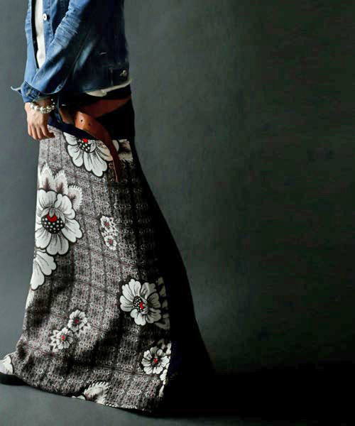 Antiqua アンティカ の 2wayレトロ花柄前後切り替えリブロングスカート スカート Wear